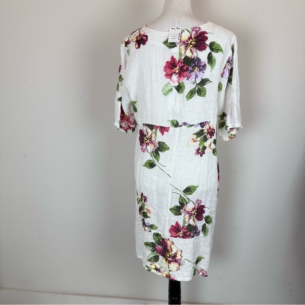 NWT Vasna Italy 100% Linen Floral Tunic Dress White PM - Picture 4 of 12